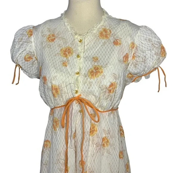 Vintage floral peignoir nightgown/robe 2 piece set, S - Picture 7 of 14